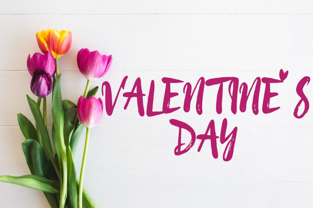 A welcome card featuring valentines flowers and the text valentines day