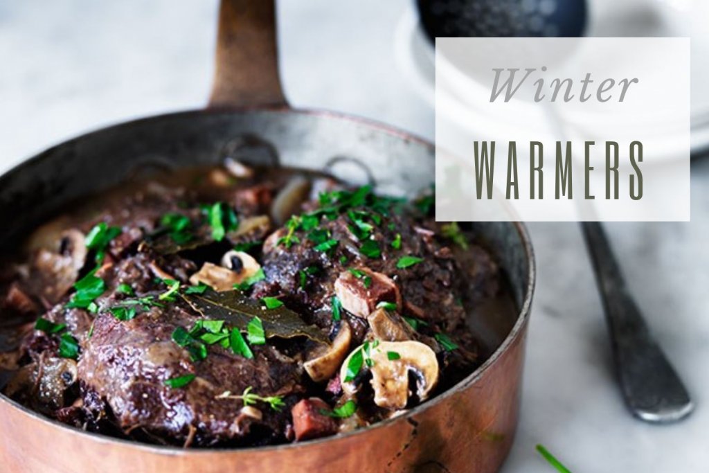 Beef stew in a copper pan